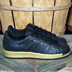 Adidas Originals Superstar Black Gold BB8134 Leather Sneakers Big Youth Size 4